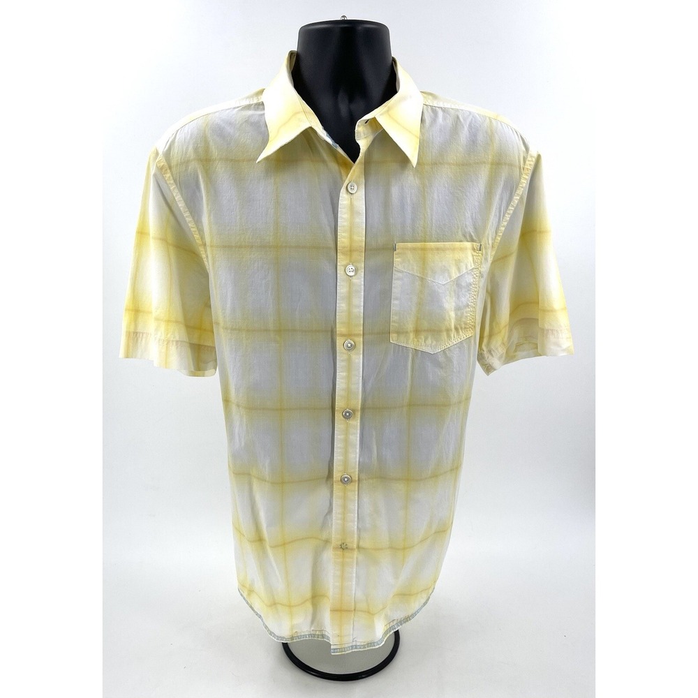 Tommy Bahama Denim Yellow & White Plaid Short Sleeve Shirt Cotton Men's XL